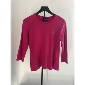Ralph Lauren Sport Women's Size L Horse Pony Logo Shirt Top Long Sleeve Pink